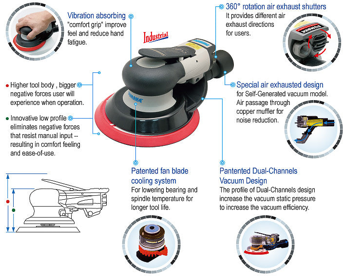 SUMAKE Industrial Low Profile Air Random Orbital Sander 2.5mm