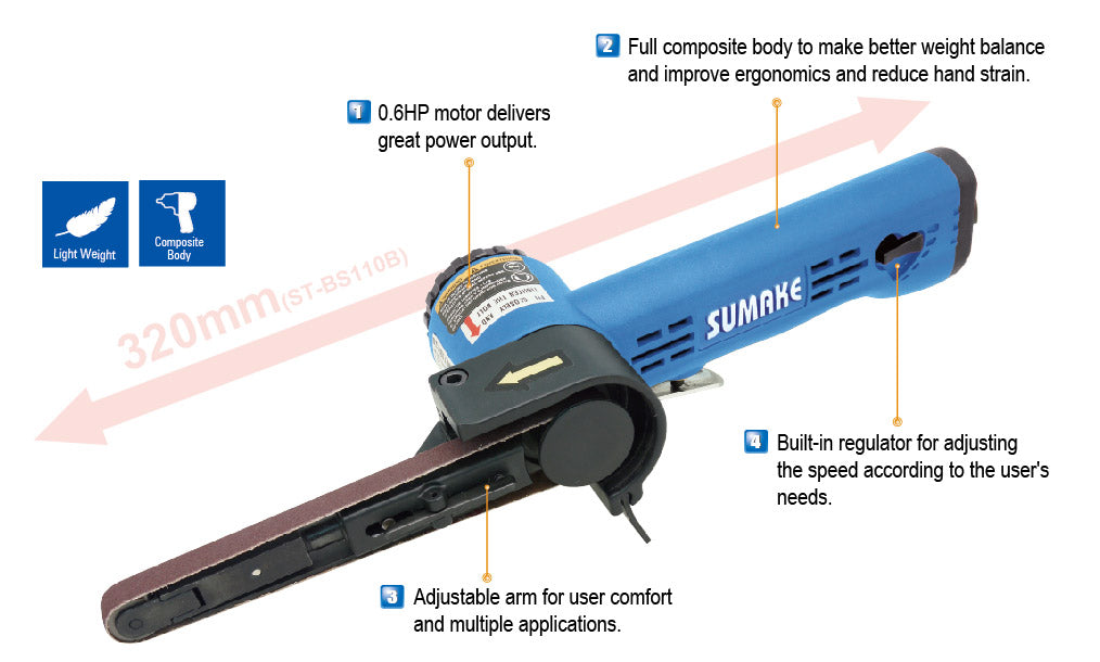 SUMAKE Air Belt Sander (20x520mm) with 2 belts