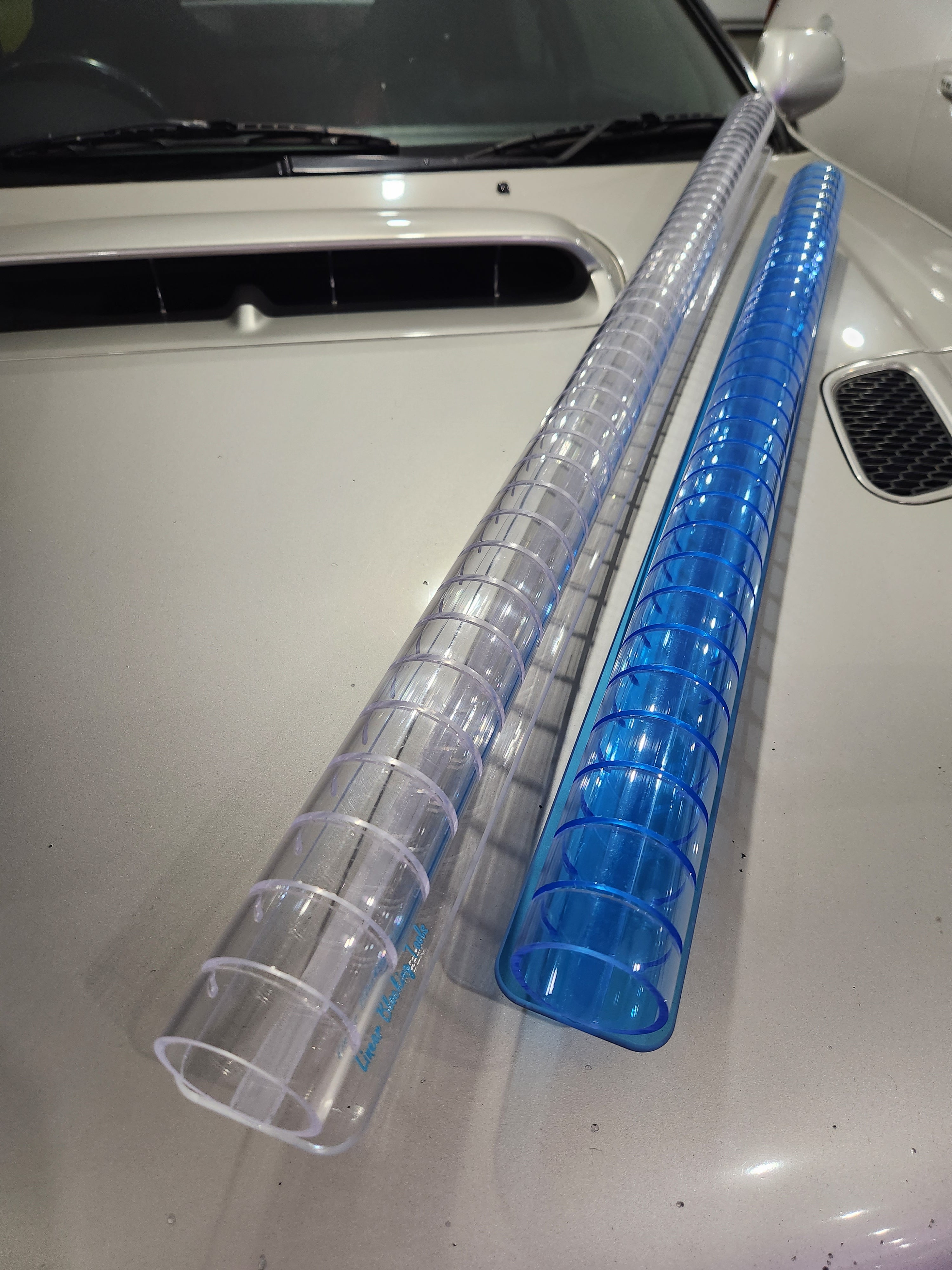 Linear Flex block in clear and blue.
